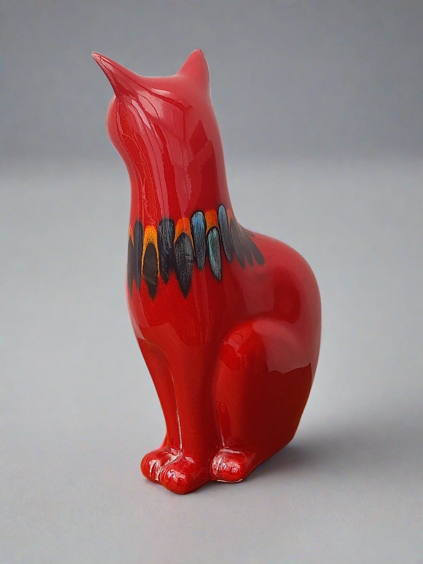 Stunning Poole Pottery Large Glazed Red Cat Figurine with neck decoration