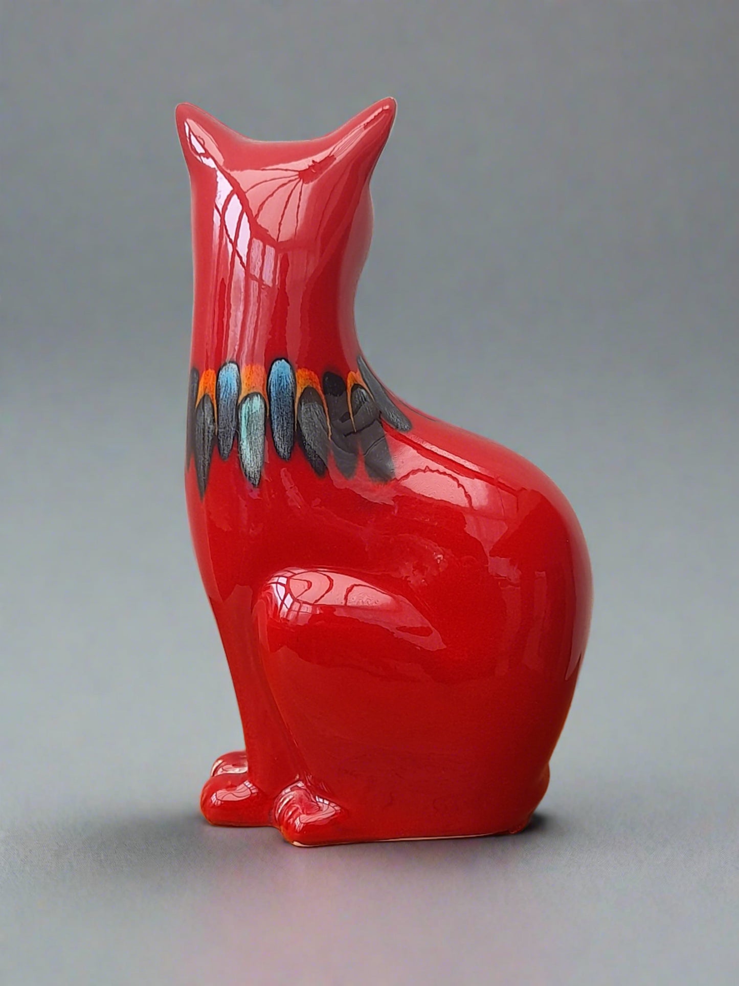 Stunning Poole Pottery Large Glazed Red Cat Figurine with neck decoration