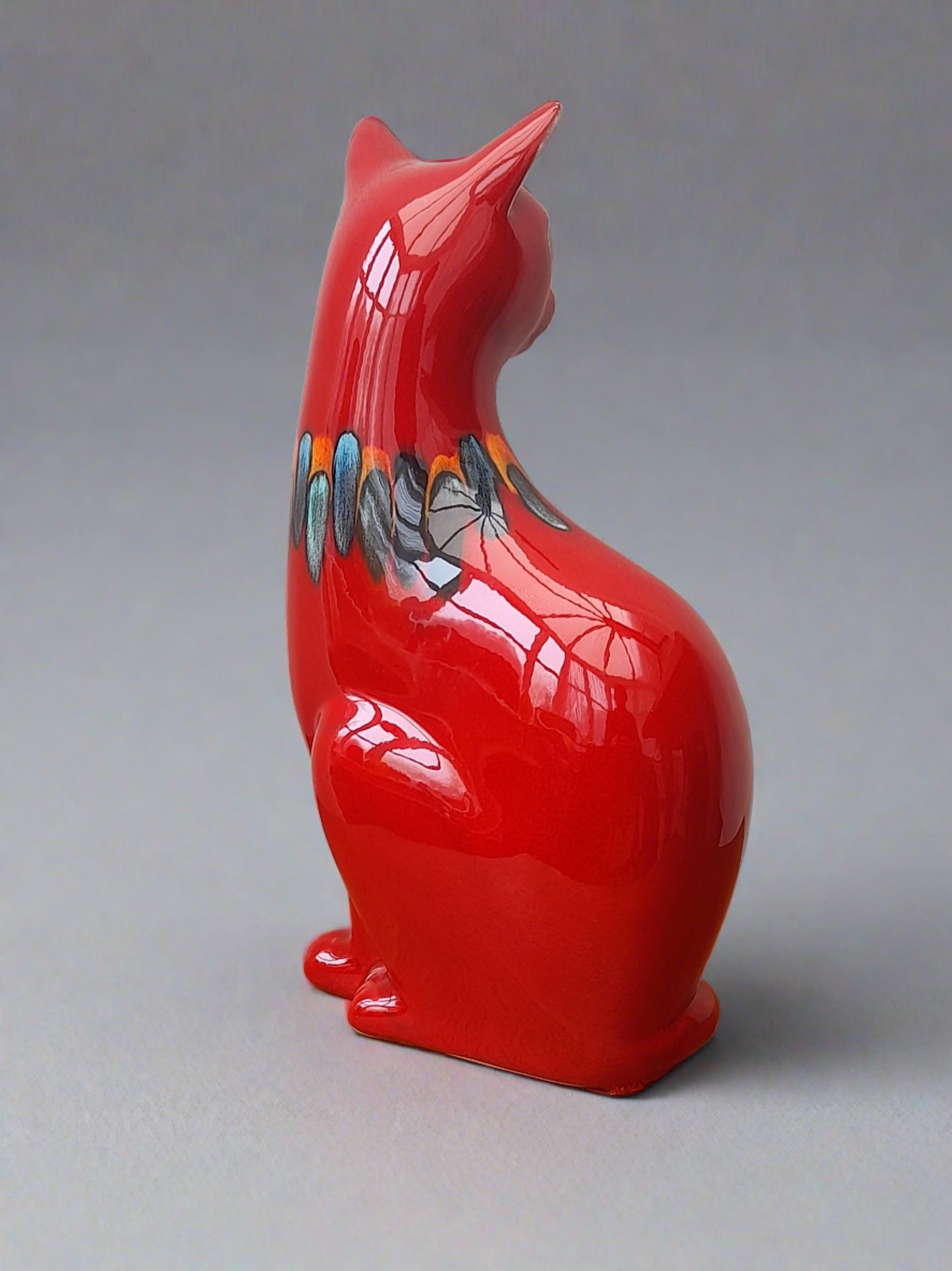 Stunning Poole Pottery Large Glazed Red Cat Figurine with neck decoration