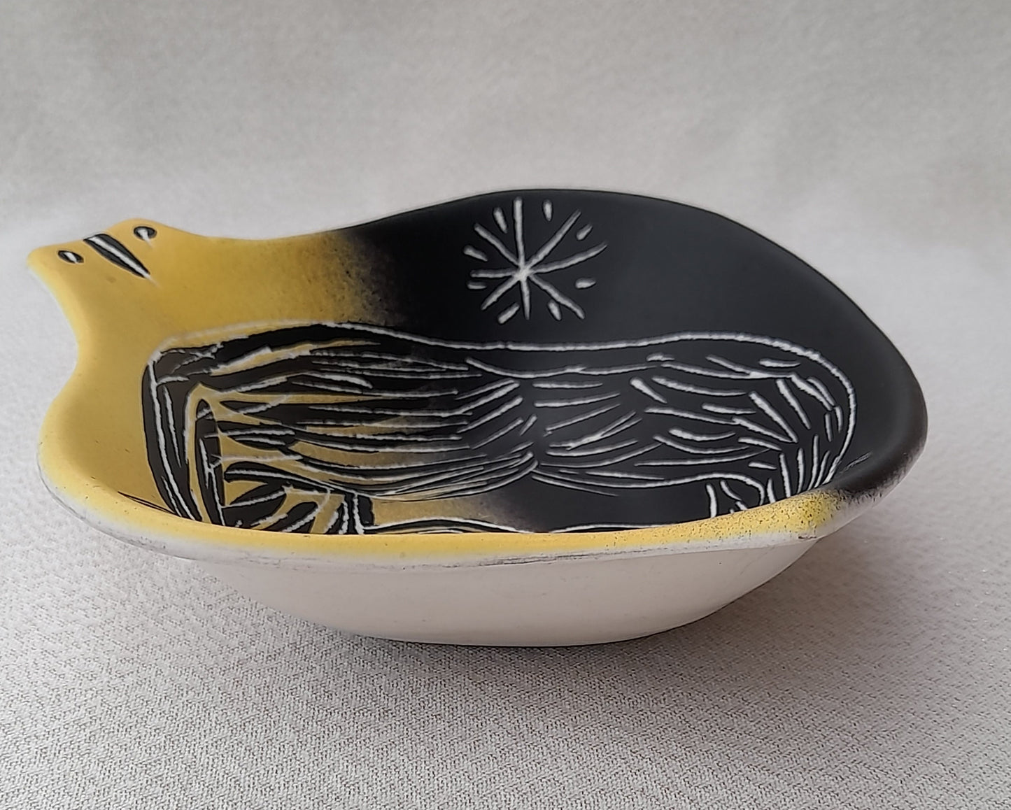 Stunning rare Michel Barbier Vallauris Ceramic Dish - Sgraffito Signed