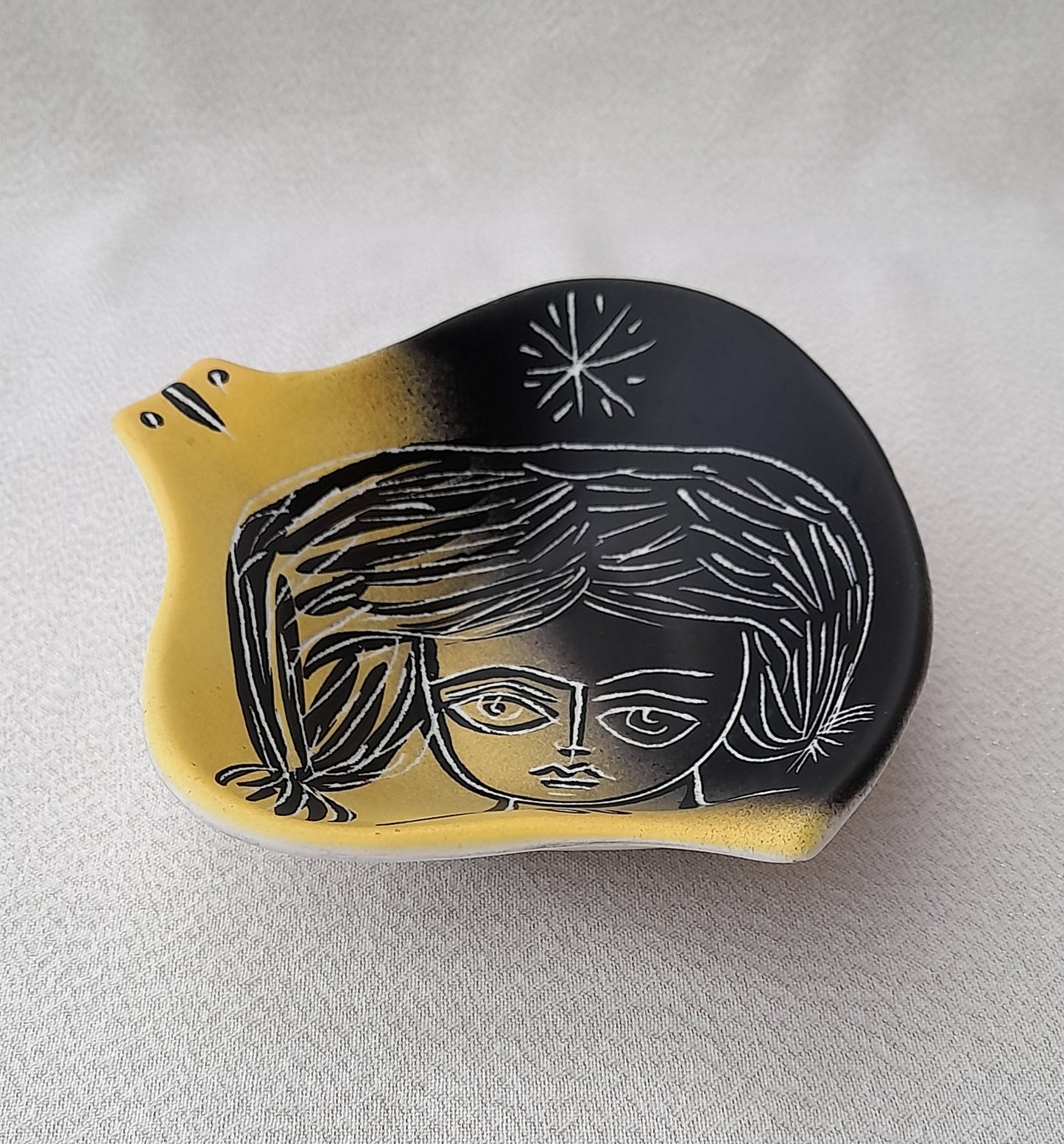Stunning rare Michel Barbier Vallauris Ceramic Dish - Sgraffito Signed
