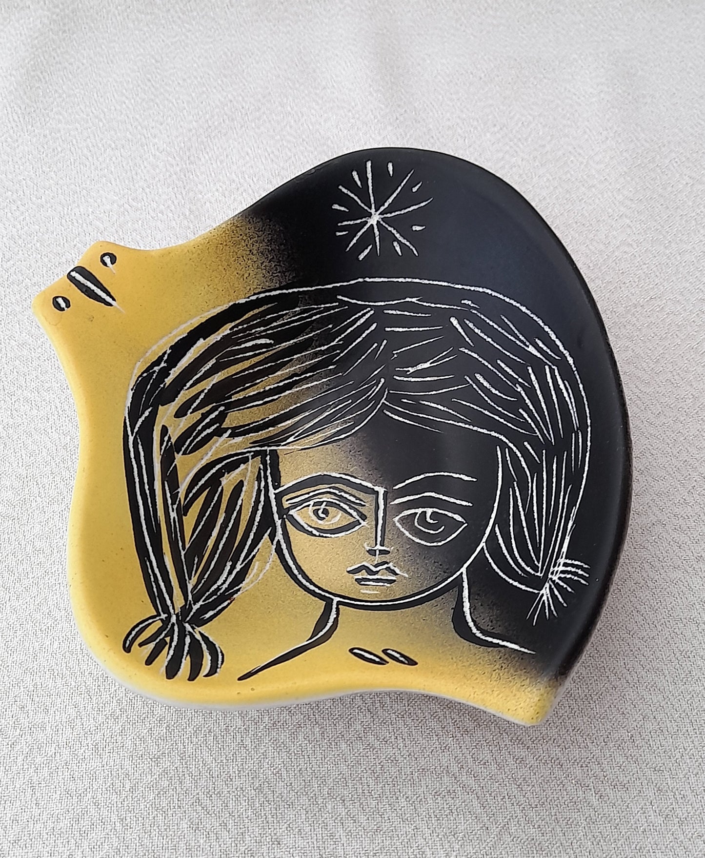 Stunning rare Michel Barbier Vallauris Ceramic Dish - Sgraffito Signed