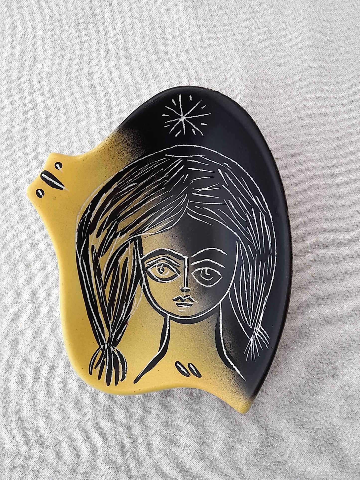 Stunning rare Michel Barbier Vallauris Ceramic Dish - Sgraffito Signed