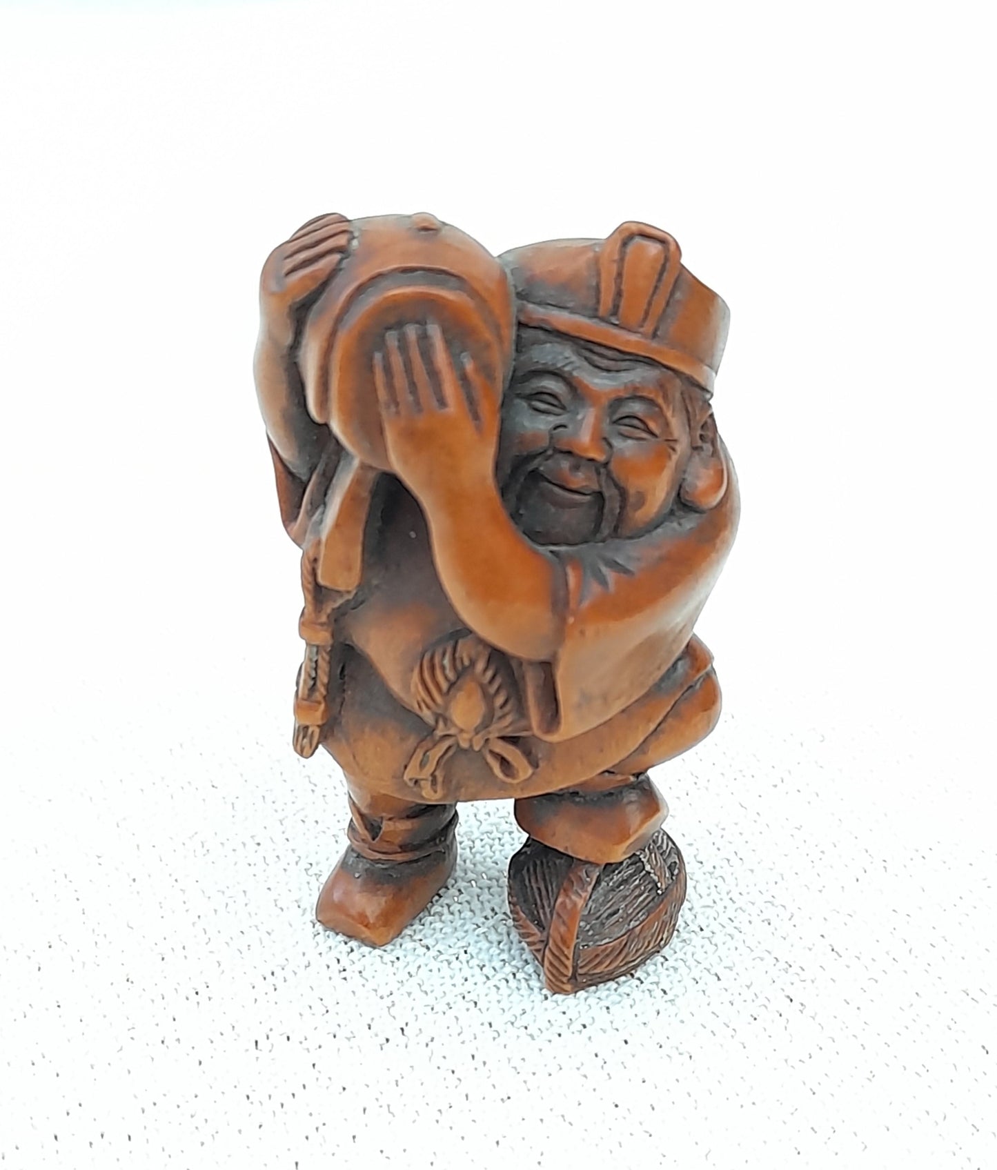 Hand Carved Japanese Netsuke Sculpture Old Musician