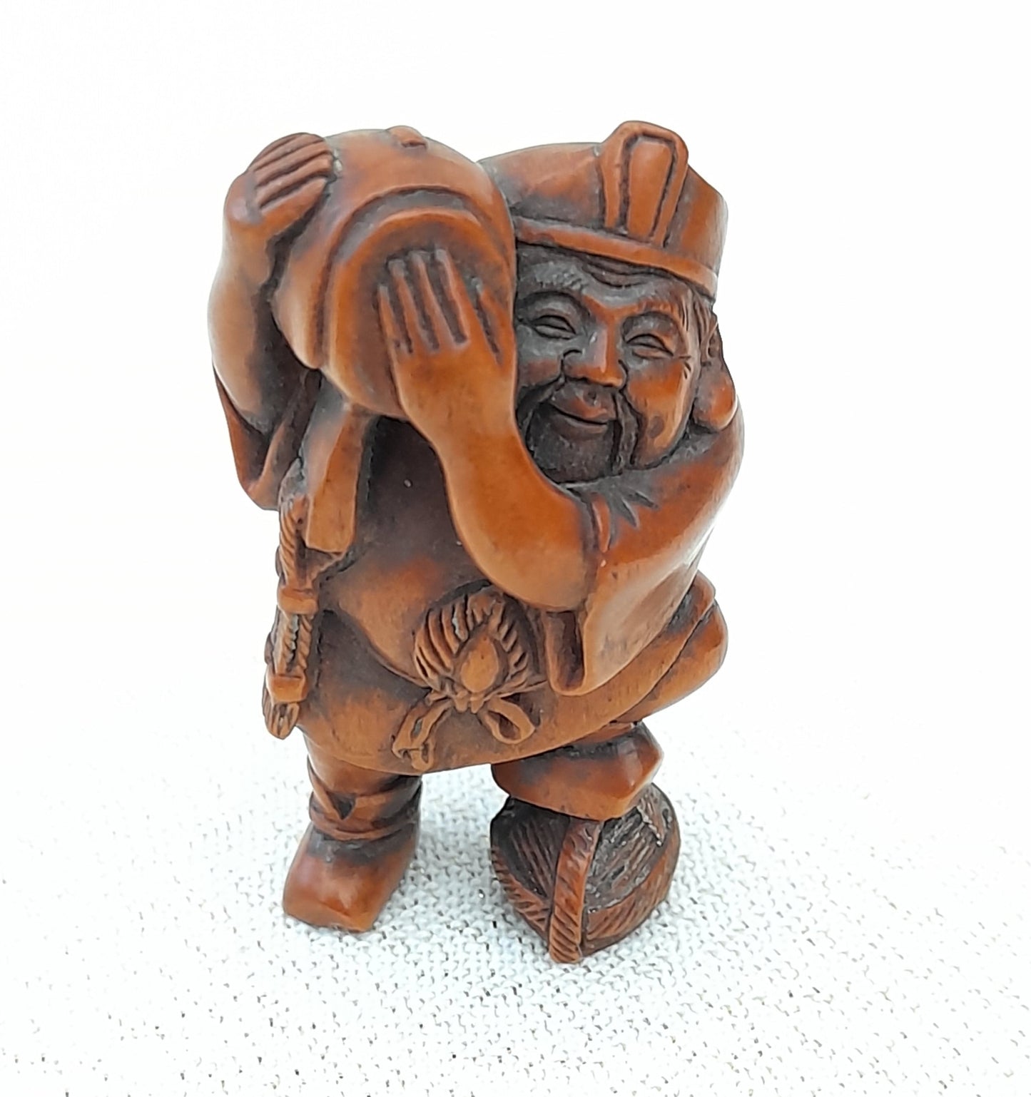 Hand Carved Japanese Netsuke Sculpture Old Musician