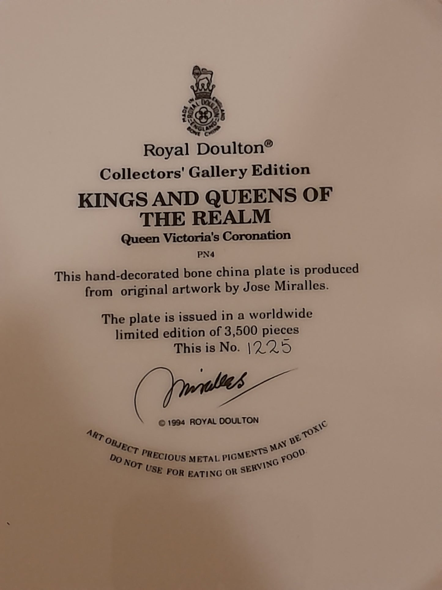 Royal Doulton Queen Victoria Coronation - Limited Edition Plate + Cert