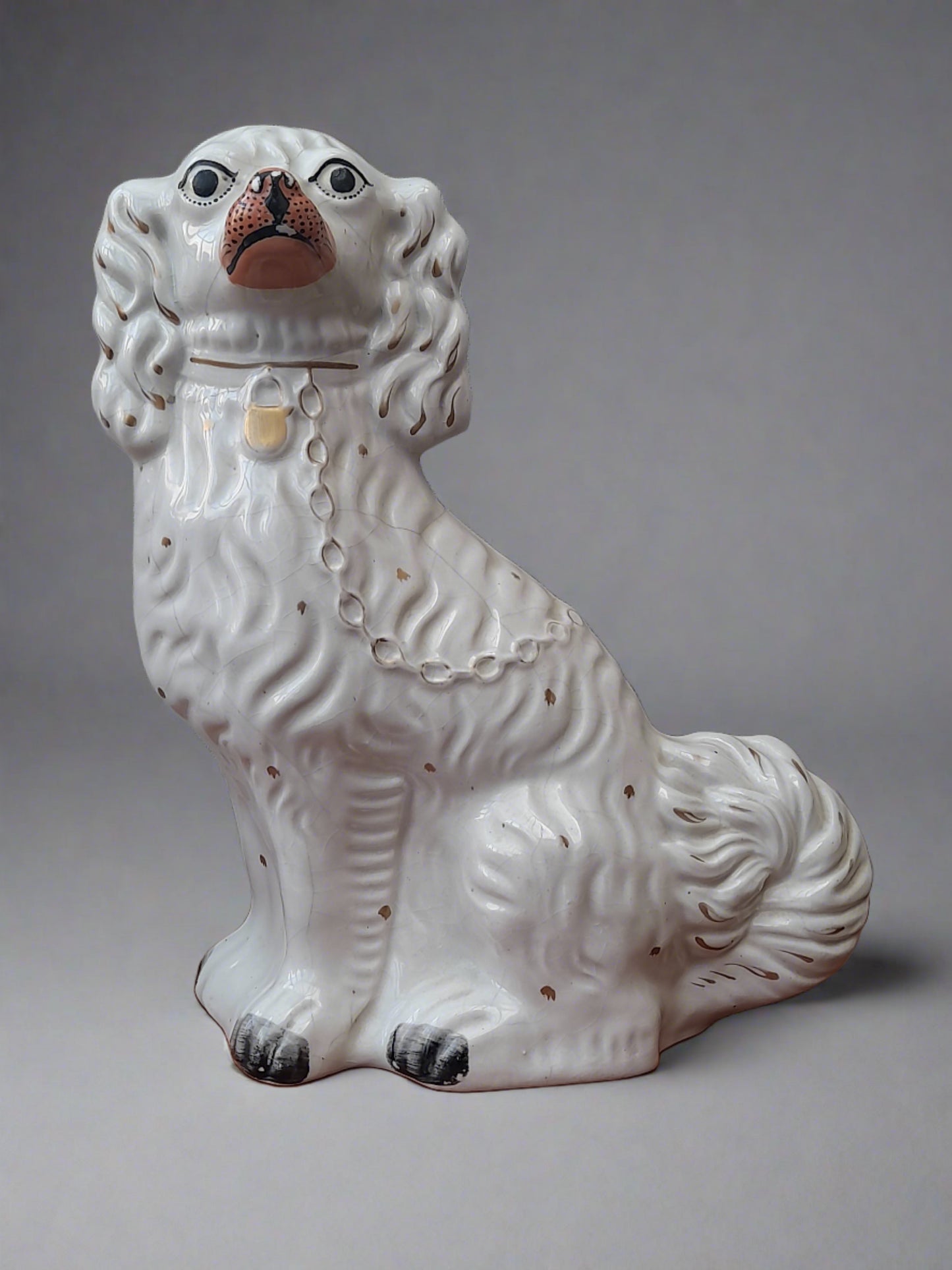 Two Beautiful Antique 19th Century Staffordshire Porcelain Dogs 13" & 12.25 "