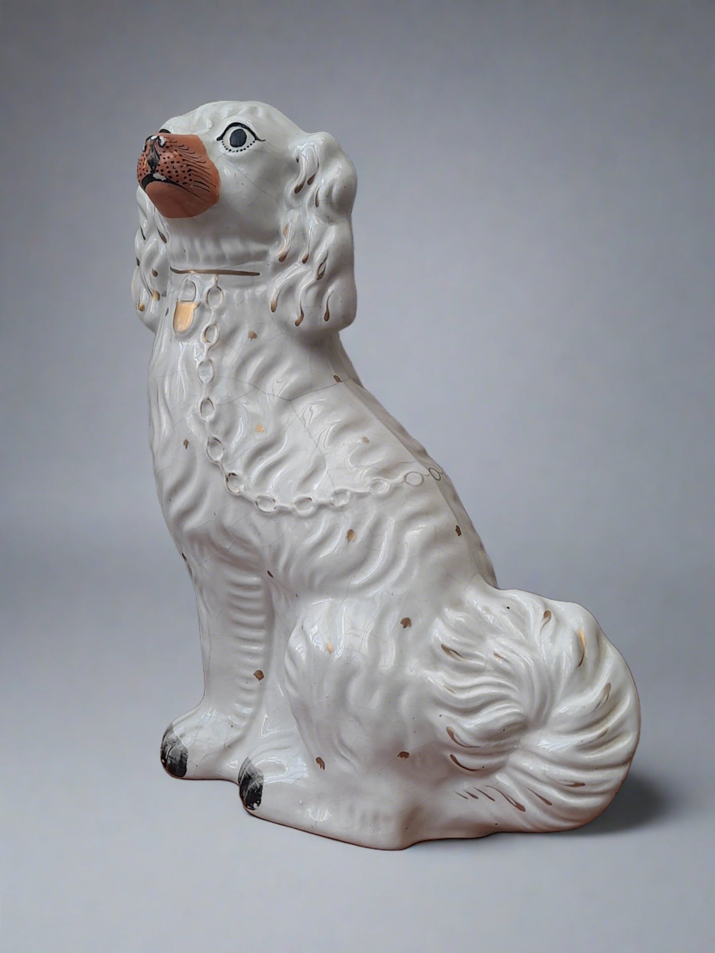 Two Beautiful Antique 19th Century Staffordshire Porcelain Dogs 13" & 12.25 "