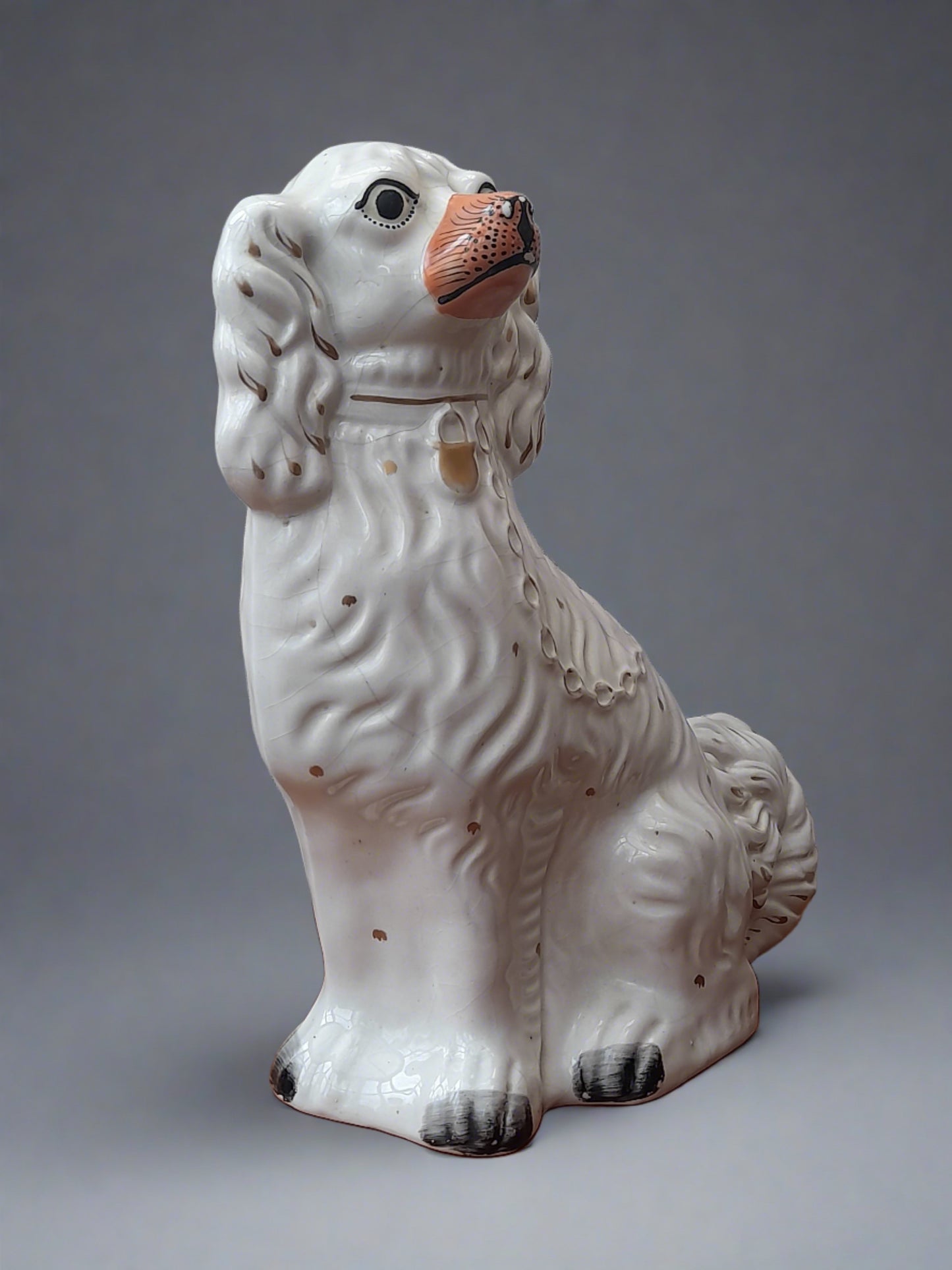 Two Beautiful Antique 19th Century Staffordshire Porcelain Dogs 13" & 12.25 "