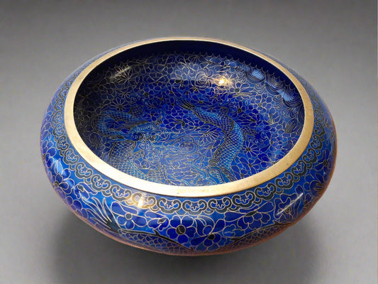 Stunning Large Chinese Cloisonné Dragon Bowl - Blue