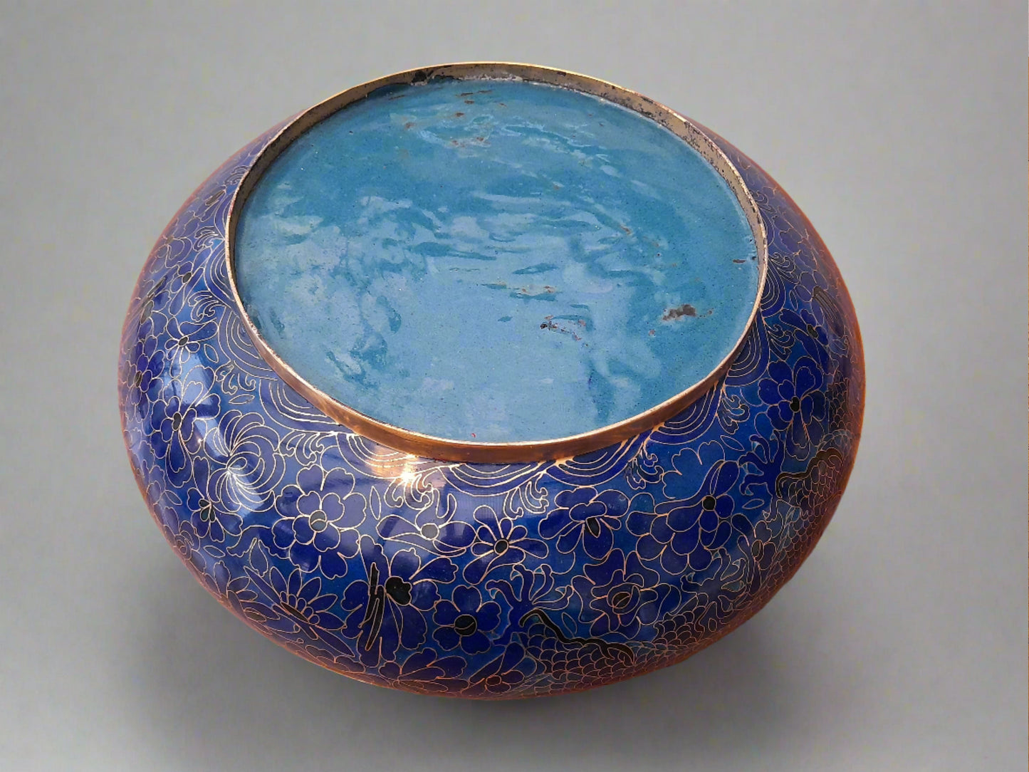 Stunning Large Chinese Cloisonné Dragon Bowl - Blue