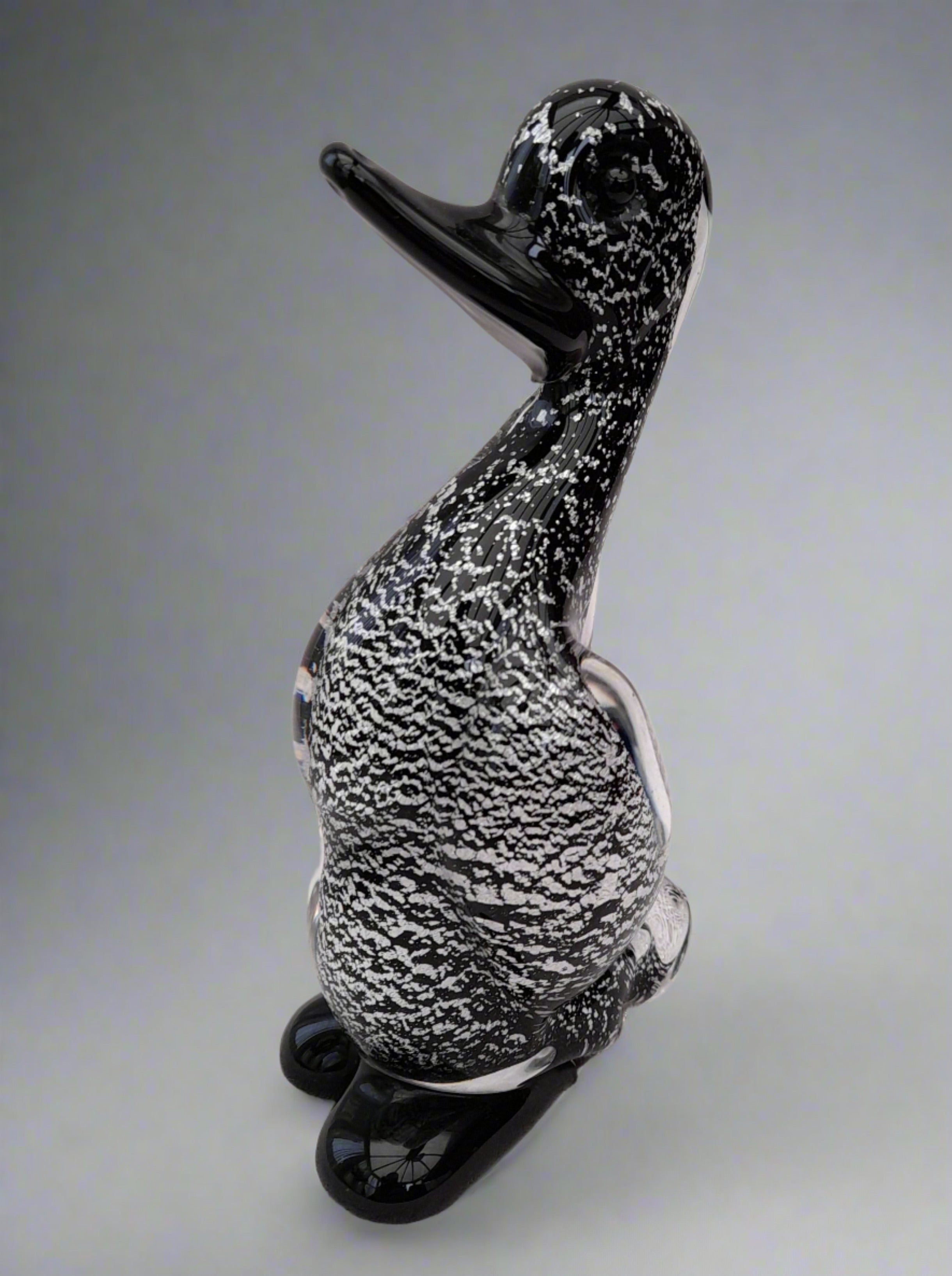 Vintage Art Glass Duck Black and White Striped on sale Murano Glass Italy