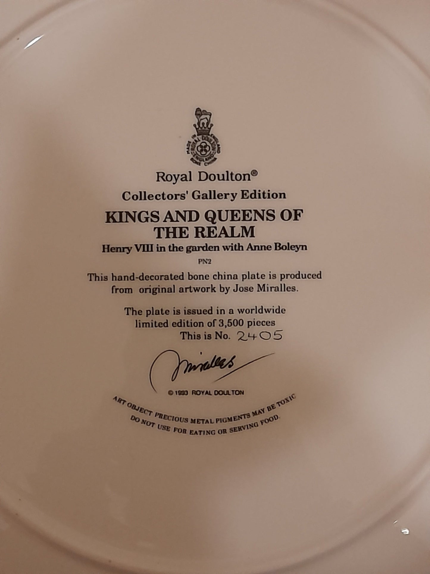 Royal Doulton Henry Viii & Anne Boleyn - Limited Edition Collectors Plate + Certificate